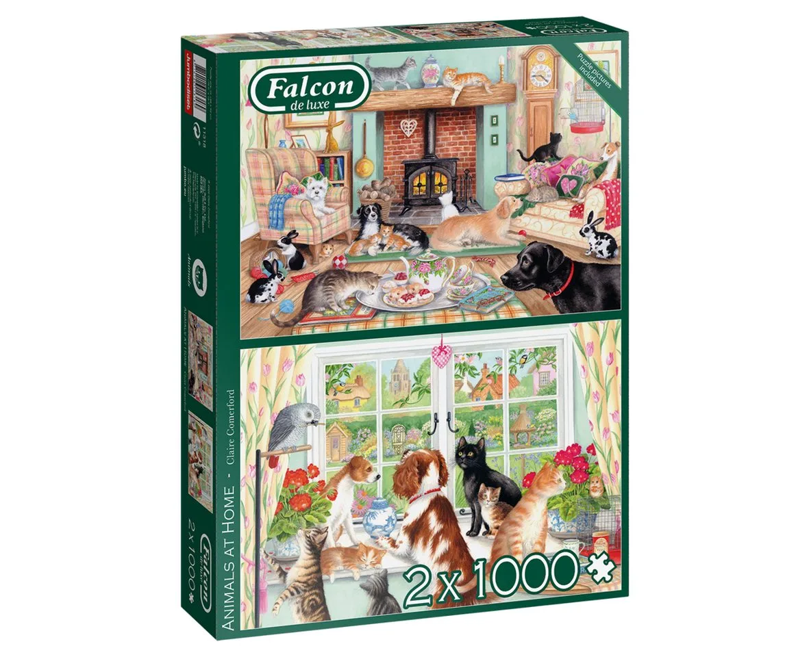 Puzzle Tiere zu Hause 2x1000 Teile Puzzle, 1000 Puzzleteile, Made in Europe von Jumbo, Ausgabe Mehrfarbig – Schachtel