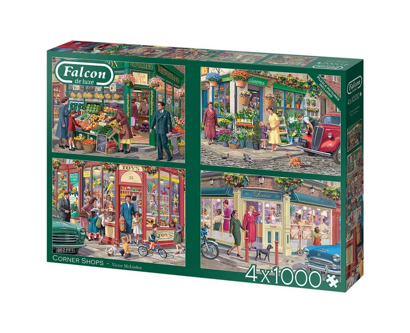 Puzzle Victor McLindon Corner Shops 4x1000 Teile Puzzle, 1000 Puzzleteile, Made in Europa de Jumbo, édition Multicolore – boîte 2 sur 2