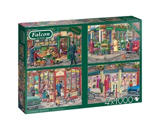 Puzzle Victor McLindon Corner Shops 4x1000 Teile Puzzle, 1000 Puzzleteile, Made in Europa de Jumbo, édition Multicolore – boîte 1 sur 2