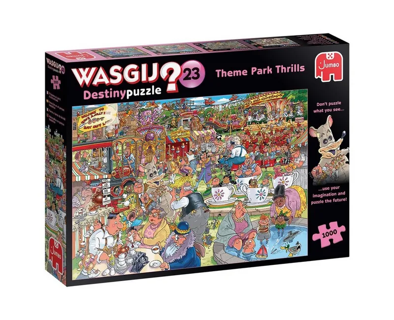 Puzzle Wasgij Destiny 23 Nervenkitzel im Themenpark!, 1000 Teile Puzzle, 1000 Puzzleteile, Made in Europe fra Jumbo, Flerfarvet-udgave – æske