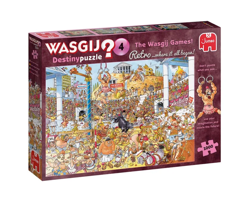 Puzzle Wasgij Destiny Retro 4 Die Wasgij-Spiele 1000 Teile Puzzle, 1000 Puzzleteile, Made in Europe von Jumbo, Ausgabe Mehrfarbig – Schachtel 1 von 2