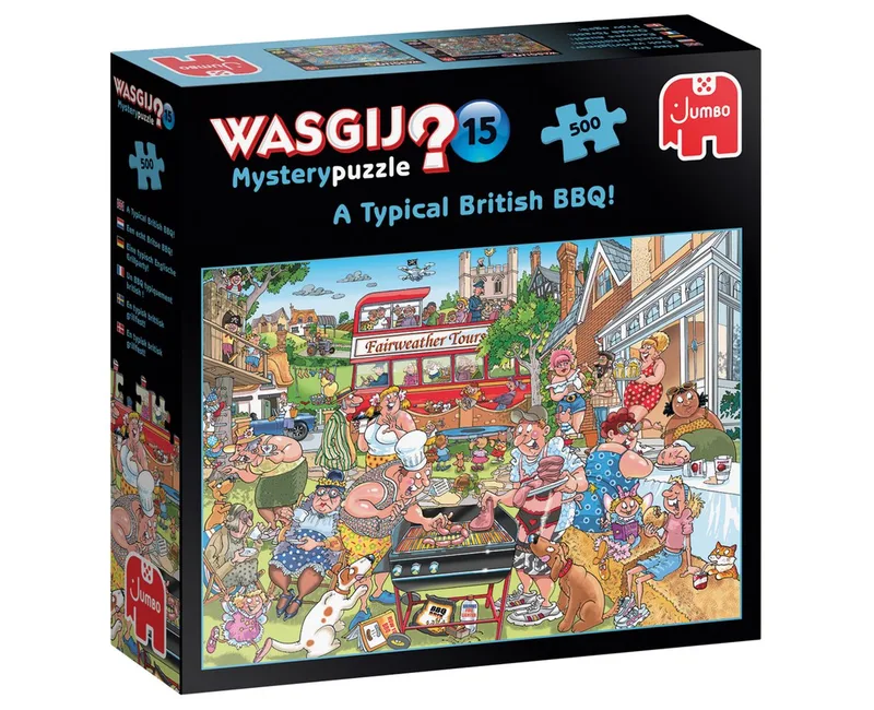 Puzzle Wasgij Mystery 15 Eine typisch Englische Grillparty! 500 Teile Puzzle, 500 Puzzleteile, Made in Europe van Jumbo, editie Meerkleurig – doos 1 van 4