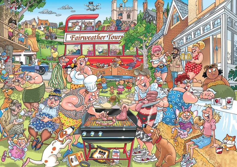 Puzzle Wasgij Mystery 15 Eine typisch Englische Grillparty! 500 Teile Puzzle, 500 Puzzleteile, Made in Europe van Jumbo, editie Meerkleurig – doos 2 van 4