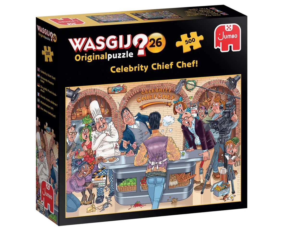 Puzzle Wasgij Original 26 Die große Promi-Kochshow! 500 Teile Puzzle, 500 Puzzleteile von Jumbo, Ausgabe Mehrfarbig – Schachtel