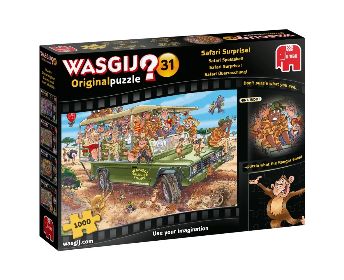 Puzzle Wasgij Original 31 Safari Überraschung! 1000 Teile Puzzle, 1000 Puzzleteile von Jumbo, Ausgabe Mehrfarbig – Schachtel