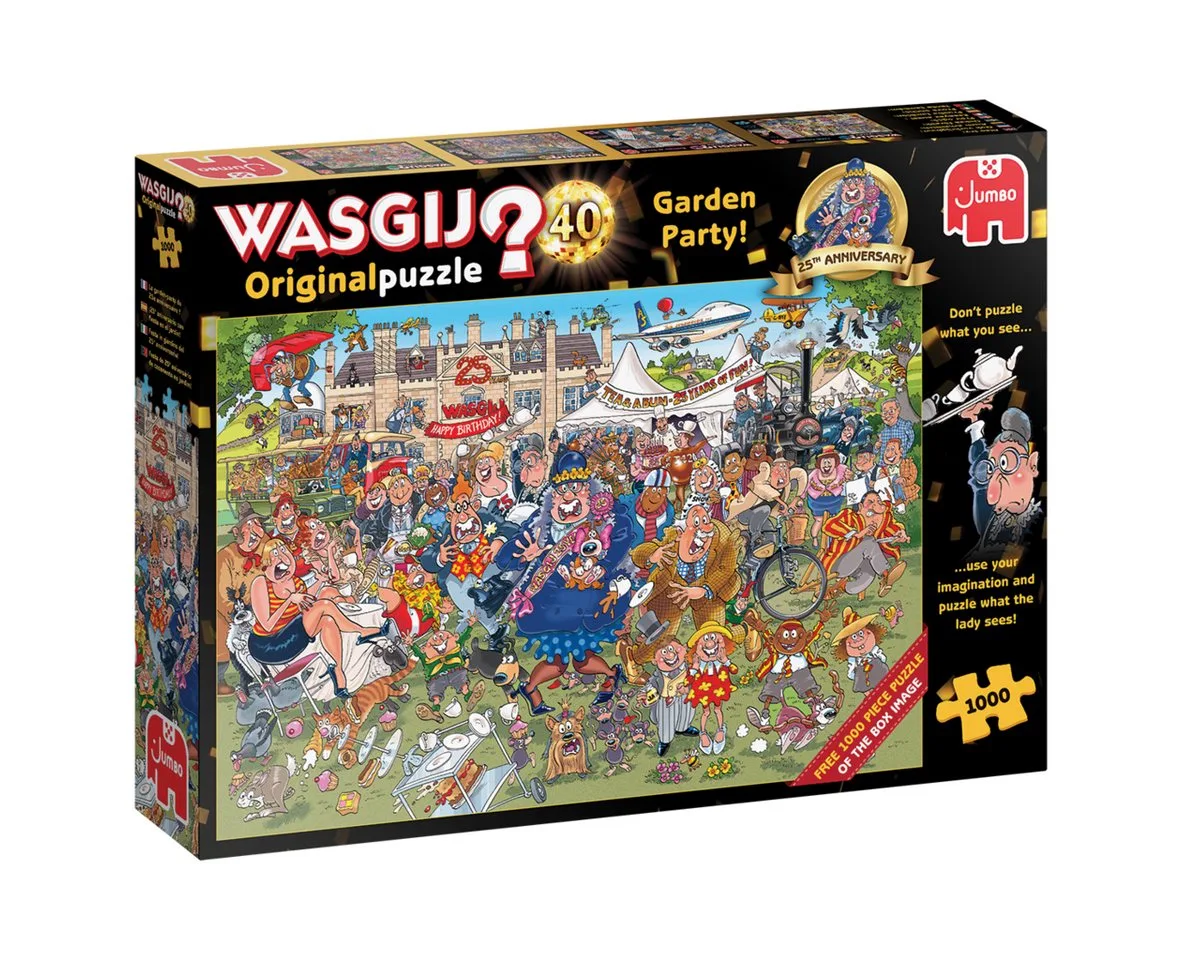 Puzzle Wasgij Original 40 Garten Party 25 Jahre Jubiläumsedition, 1000 Puzzleteile fra Jumbo, Flerfarvet-udgave – æske