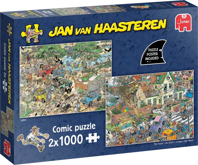 Safari & Storm - 2-in-1 puzzel - 2 x 1000 stukjes puzzel - Legpuzzel van Jumbo, editie Meerkleurig – doos