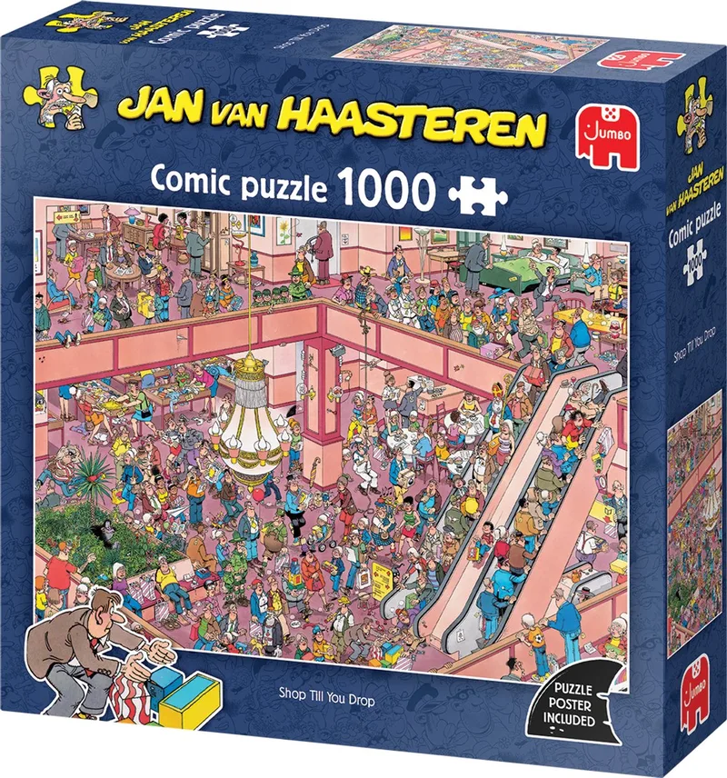 Shop till you drop - Jan van Haasteren - puzzel van 1000 stukjes de Jumbo, édition Multicolore – boîte