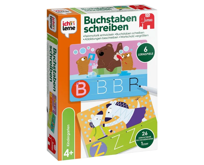 Spiel ich lerne Buchstaben schreiben, Lernspiel, Jumbo Spiele 19718 ich lerne Buchstaben schreiben, Lernspiel, Made in Europe fra Jumbo, Bunt-udgave – æske