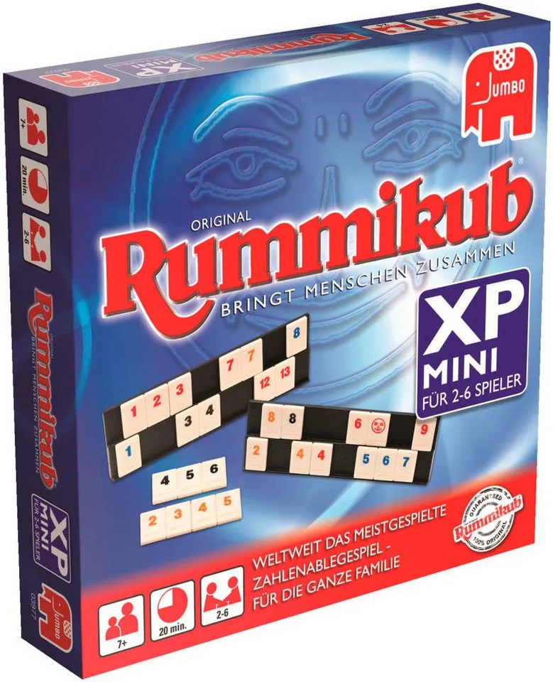 Spiel Rummikub XP Mini, Familienspiel fra Jumbo, Bunt-udgave – æske