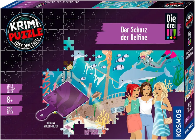 Puzzle Krimipuzzle Die drei !!! Der Schatz der Delfine, 200 Puzzleteile, Made in Germany de KOSMOS, édition Multicolore – boîte 1 sur 2