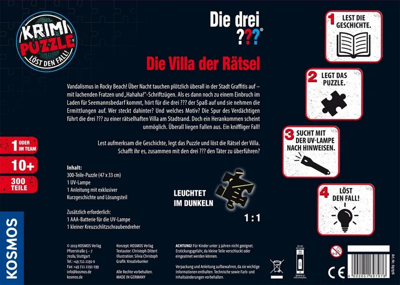 Puzzle Krimipuzzle Die drei ??? Die Villa der Rätsel, 300 Puzzleteile, Made in Germany de KOSMOS, édition Multicolore – boîte 2 sur 5