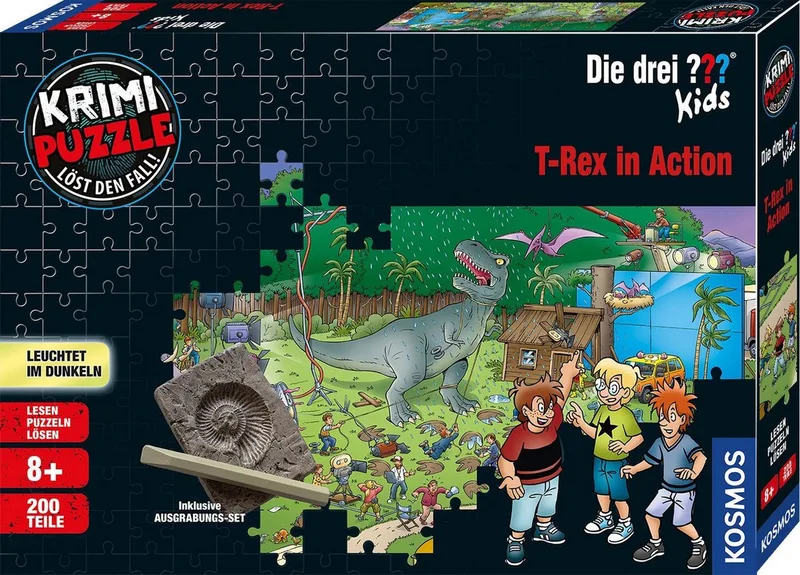 Puzzle Krimipuzzle Die drei ??? Kids T-Rex in Action, 200 Puzzleteile, Made in Germany de KOSMOS, édition Multicolore – boîte 1 sur 5