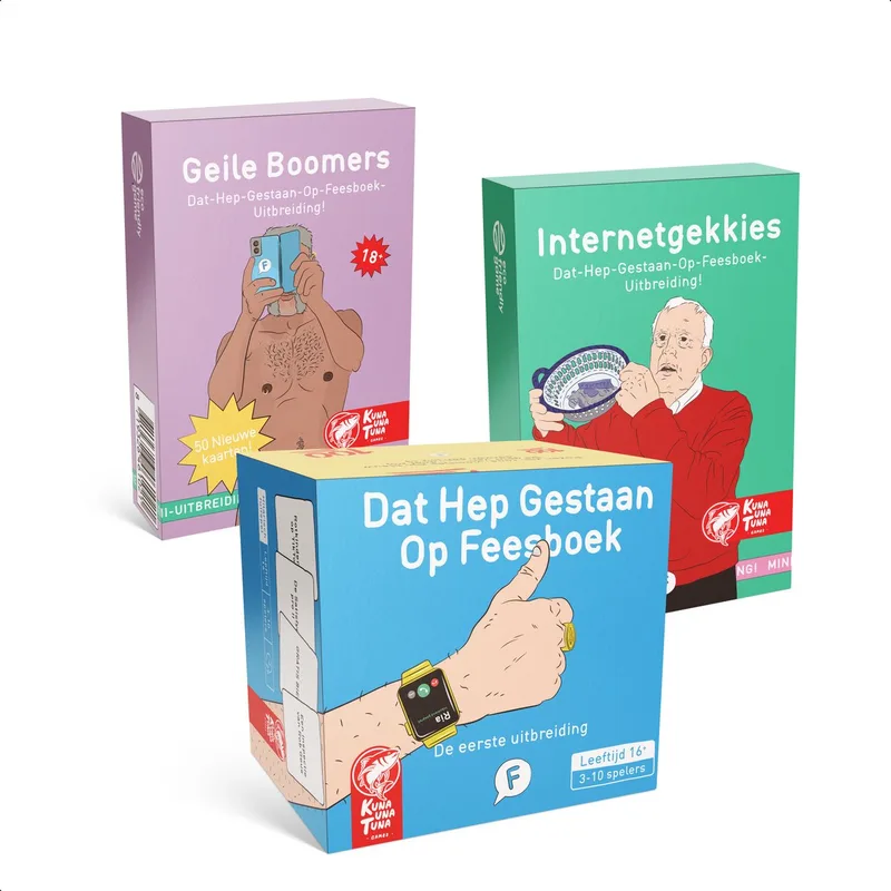 Dat Hep Gestaan Op Feesboek 3 uitbreidingen - Nederlandstalig partyspel de Kuna Una Tuna Games – boîte