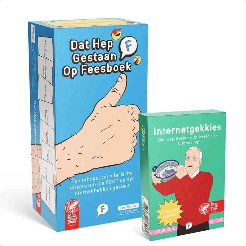 Dat Hep Gestaan Op Feesboek + Internetgekkies combideal - Nederlandstalig partyspel de Kuna Una Tuna Games – boîte