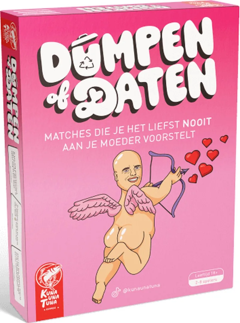 Dumpen of Daten Nederlandstalig partyspel - Leer je vrienden beter kennen - Kuna Una Tuna Games de Kuna Una Tuna Games – boîte