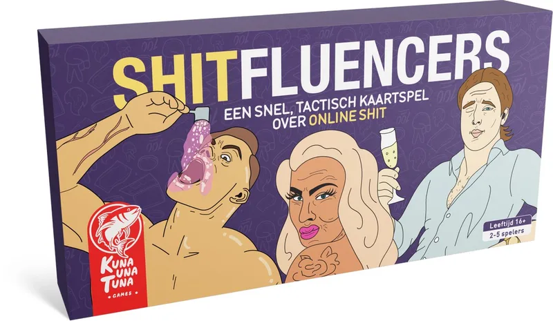 Shitfluencers Nederlandstalig partyspel over influencers - tactisch kaartspel de Kuna Una Tuna Games – boîte