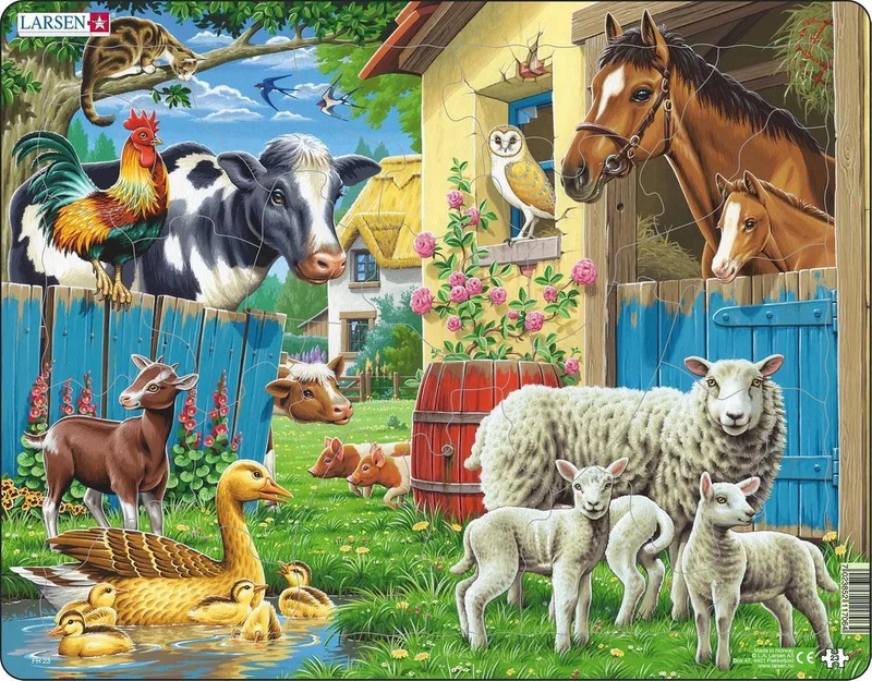 Boerderijdieren – Puzzel – Dieren – Boerderij – Educatieve legpuzzel voor kinderen – 23 stukjes – Gemaakt in Noorwegen – Extra dikke 2,5 mm stukjes – Tray met vaste rand from Larsen, 23 Stukjes – Boerderijdieren edition – box