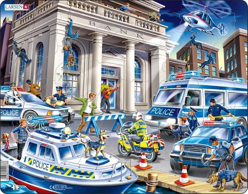 De politie – Puzzel – Voertuigen & Techniek – Politie – Educatieve legpuzzel voor kinderen – 43 stukjes – Gemaakt in Noorwegen – Extra dikke 2,5 mm stukjes – Tray met vaste rand från Larsen, utgåva 43 Stukjes – De politie – kartong
