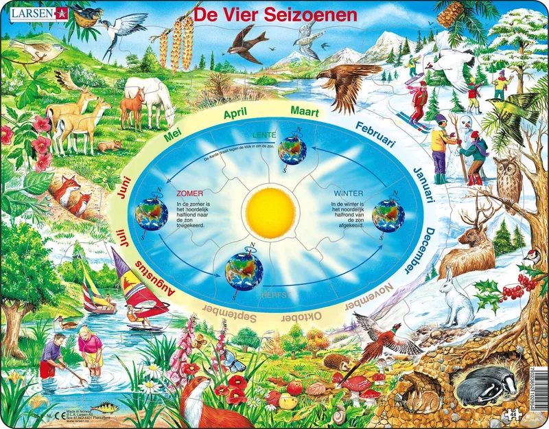 De seizoenen van het jaar – Puzzel – Ruimte & Wetenschap – Seizoenen – Educatieve legpuzzel voor kinderen – 44 stukjes – Gemaakt in Noorwegen – Extra dikke 2,5 mm stukjes – Tray met vaste rand van Larsen, editie 44 Stukjes – De seizoenen van het jaar – doos
