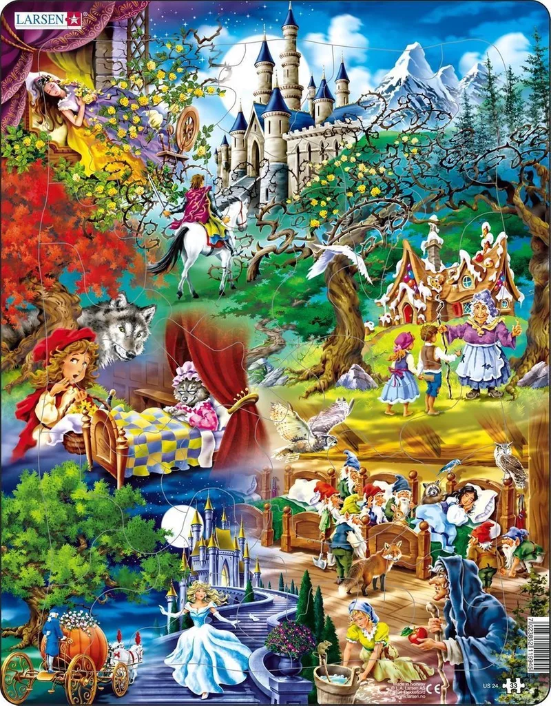 De sprookjes van Grimm – Puzzel – Fantasie en verhaal – Sprookjes – Educatieve legpuzzel voor kinderen – 33 stukjes – Gemaakt in Noorwegen – Extra dikke 2,5 mm stukjes – Tray met vaste rand från Larsen, utgåva 33 Stukjes – Fantasie & Verhaal – kartong