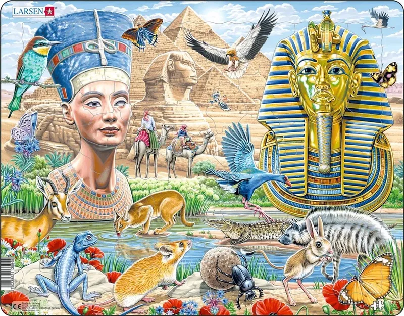 Egypte – Puzzel – Geschiedenis – Oude Egypte – Educatieve legpuzzel voor kinderen – 85 stukjes – Gemaakt in Noorwegen – Extra dikke 2,5 mm stukjes – Tray met vaste rand from Larsen, 85 Stukjes – Oude Egypte edition – box