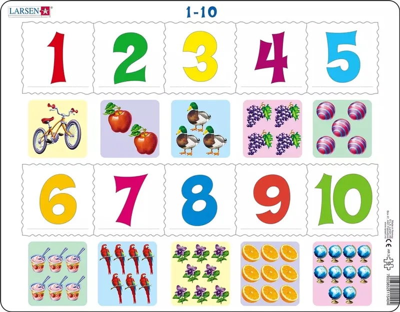 Getallen 1–10 – Puzzel – Leren rekenen – Getallen – Educatieve legpuzzel voor kinderen – 10 stukjes – Gemaakt in Noorwegen – Extra dikke 2,5 mm stukjes – Tray met vaste rand from Larsen, 10 Stukjes – Getallen 1–10 edition – box