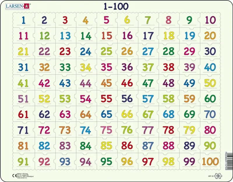 Getallen 1–100 – Puzzel – Leren rekenen – Getallen – Educatieve legpuzzel voor kinderen – 100 stukjes – Gemaakt in Noorwegen – Extra dikke 2,5 mm stukjes – Tray met vaste rand von Larsen, Ausgabe 100 Stukjes – Getallen 1–100 – Schachtel