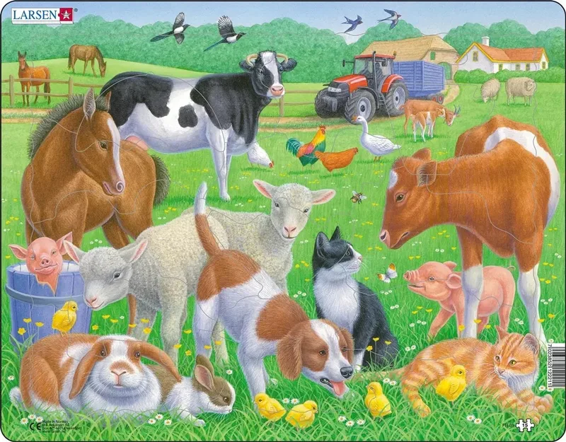 Huisdieren en boerderijdieren – Puzzel – Dieren – Huisdieren en boerderij – Educatieve legpuzzel voor kinderen – 15 stukjes – Gemaakt in Noorwegen – Extra dikke 2,5 mm stukjes – Tray met vaste rand von Larsen, Ausgabe 15 Stukjes – Huisdieren en boerderijdieren – Schachtel