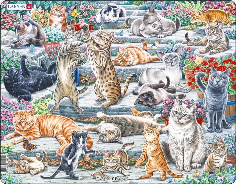 Kattenrassen – Puzzel – Katten – Dieren – Educatieve legpuzzel voor kinderen – 45 stukjes – Gemaakt in Noorwegen – Extra dikke 2,5 mm stukjes – Tray met vaste rand van Larsen, editie 45 Stukjes – Kattenrassen – doos