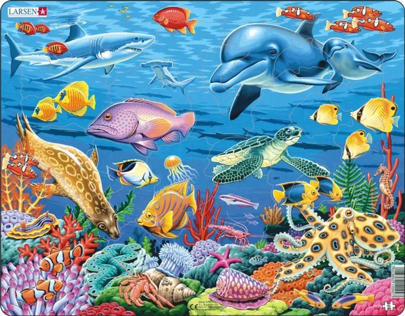Koraalrif – Puzzel – Dieren – Oceaan – Educatieve legpuzzel voor kinderen – 35 stukjes – Gemaakt in Noorwegen – Extra dikke 2,5 mm stukjes – Tray met vaste rand von Larsen, Ausgabe 35 Stukjes – Koraalrif – Schachtel