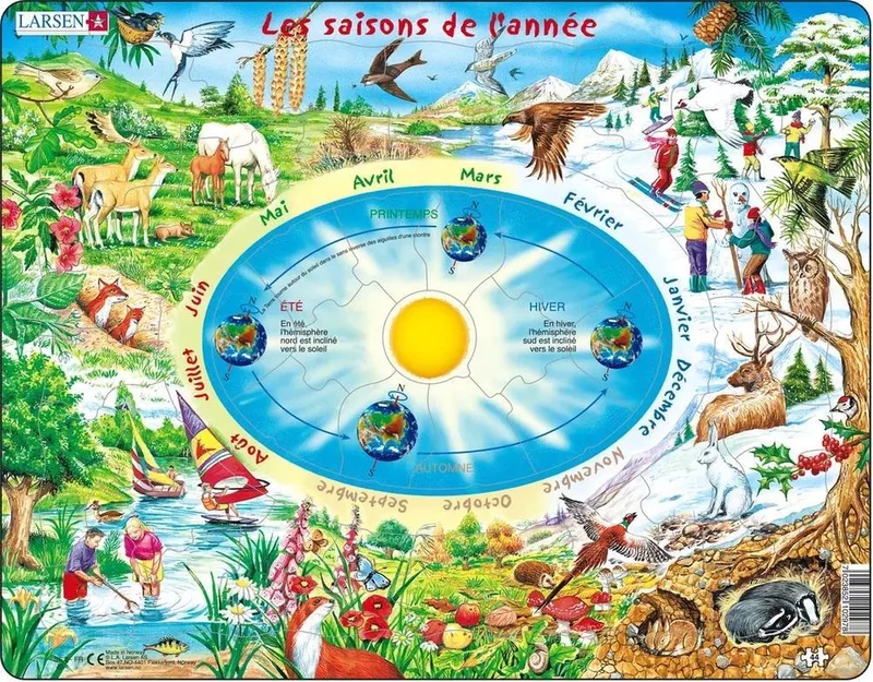 Les Saisons de l’Année – Puzzle – Temps et Nature – Saisons et Mois – Puzzle éducatif pour enfants – 44 pièces – Fabriqué en Norvège – Pièces extra épaisses de 2,5 mm – Plateau avec bord fixe de Larsen, édition 44 Pièces – Les Saisons – boîte