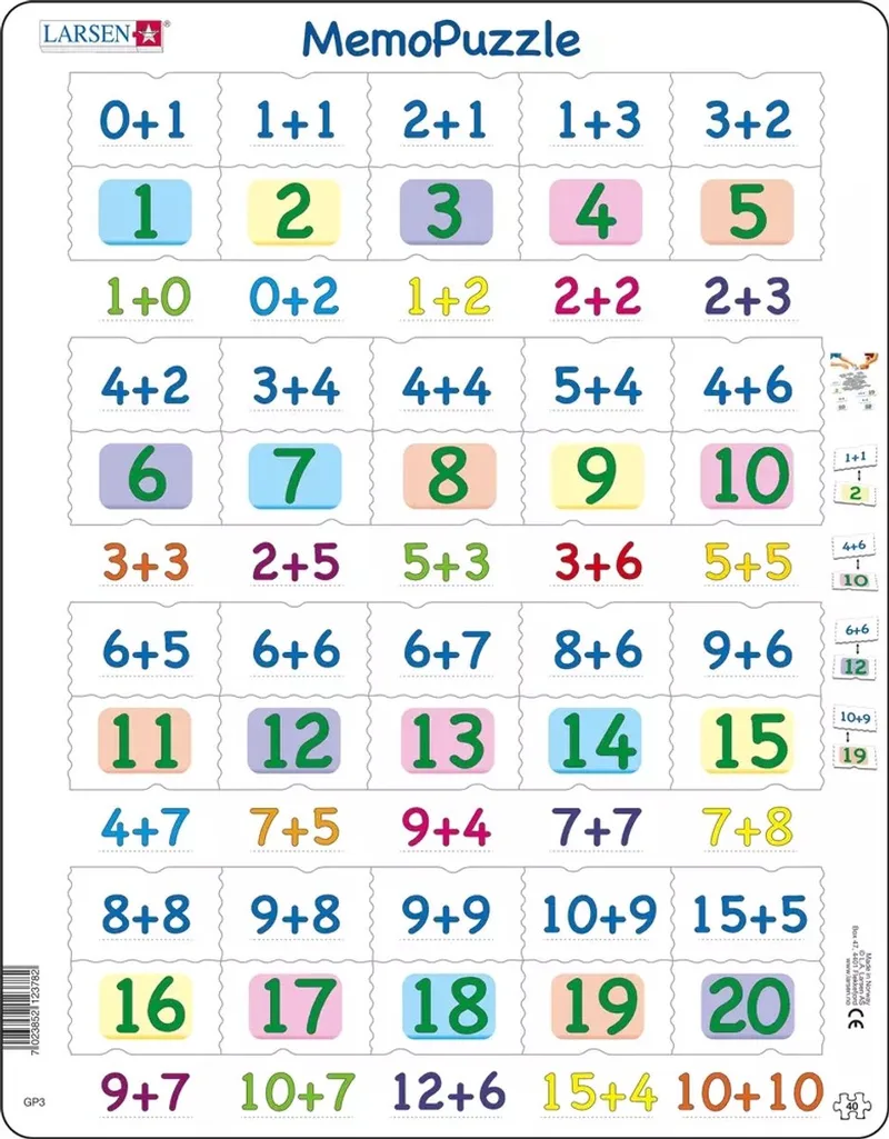 Optellen met cijfers van 0–20 – Puzzel – Leren rekenen – Optellen – Educatieve legpuzzel voor kinderen – 40 stukjes – Gemaakt in Noorwegen – Extra dikke 2,5 mm stukjes – Tray met vaste rand de Larsen, édition 40 Stukjes – Optellen 0–20 – boîte