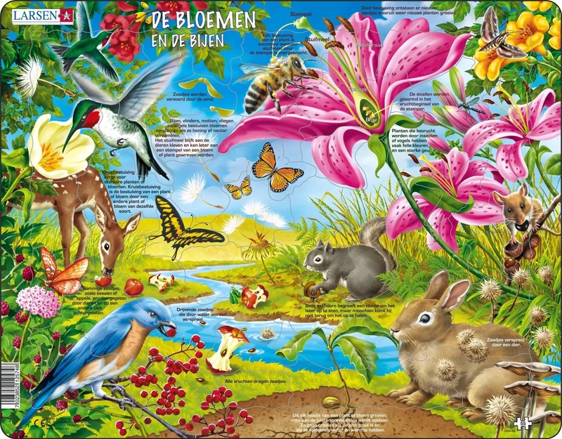 Puzzel – Dieren – Bijen en bloemen – Educatieve legpuzzel voor kinderen – 55 stukjes – Gemaakt in Noorwegen – Extra dikke 2,5 mm stukjes – Tray met vaste rand von Larsen, Ausgabe De bloemen en de bijen – Schachtel