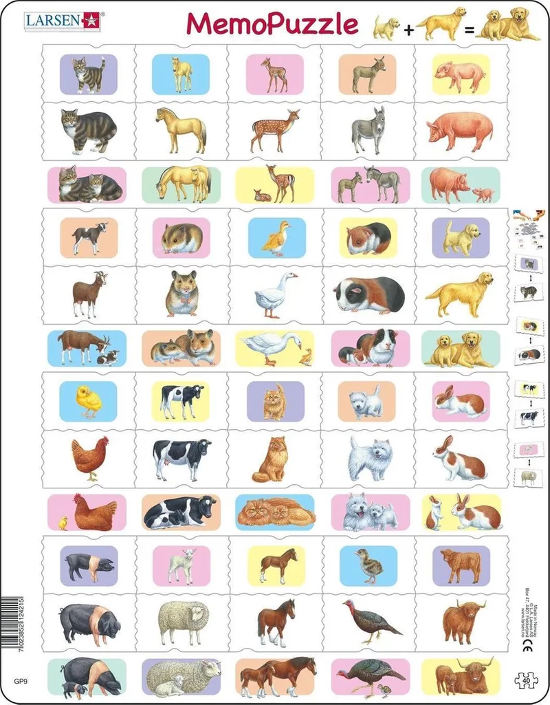 Puzzel – Dieren – Jonge dieren – Educatieve legpuzzel voor kinderen – 40 stukjes – Gemaakt in Noorwegen – Extra dikke 2,5 mm stukjes – Tray met vaste rand von Larsen, Ausgabe Ouders en baby’s – Schachtel
