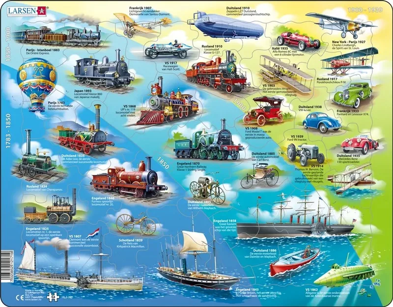 Puzzel – Voertuigen & Techniek – Voertuigen historisch – Educatieve legpuzzel voor kinderen – 54 stukjes – Gemaakt in Noorwegen – Extra dikke 2,5 mm stukjes – Tray met vaste rand von Larsen, Ausgabe Historische voertuigen – Schachtel