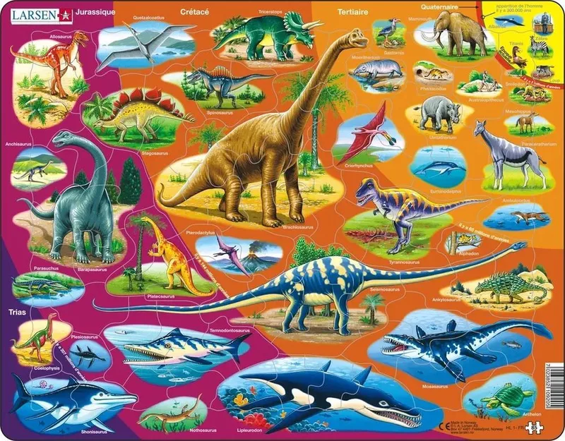Puzzle Maxi L'histoire naturelle de la période Trias jusqu'à aujourd'hui (en français) - 85 pièces from Larsen, Bont edition – box