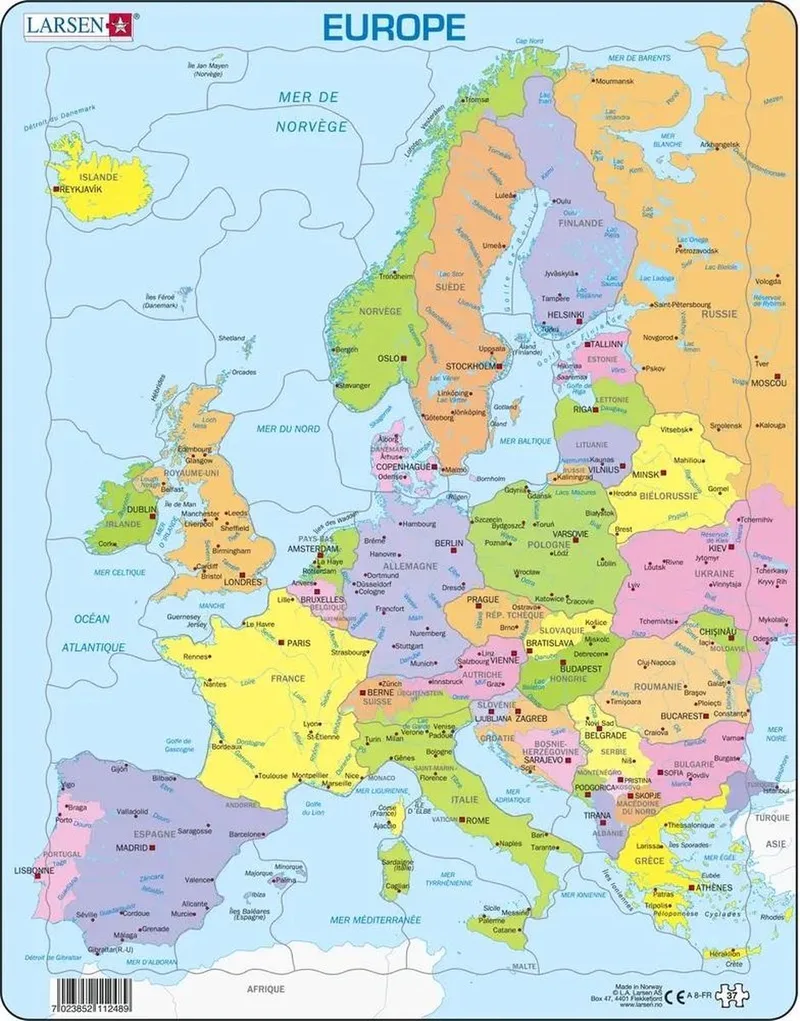 Puzzle Maxi Les pays de l'Europe (en français) - 48 pièces fra Larsen, Bont-udgave – æske