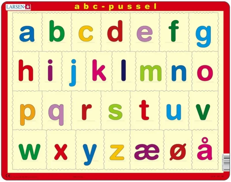 Puzzle Puzzle Cadre - Alfabetet (små bokstaver) (en Norvégien) - 26 à 50 pièces fra Larsen – æske
