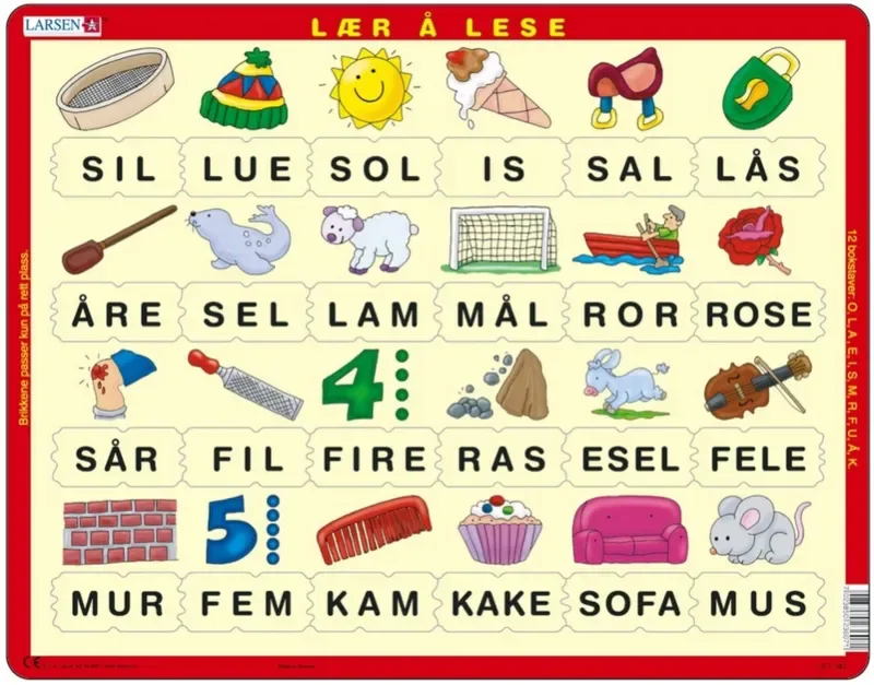 Puzzle Puzzle Cadre - Apprendre à Lire (en Norvégien) - 10 à 25 pièces fra Larsen – æske