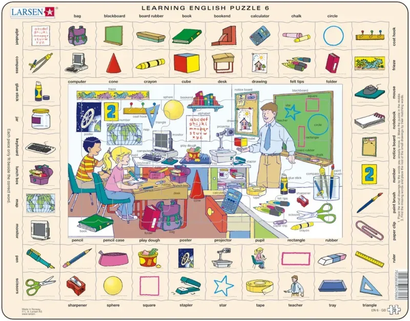 Puzzle Puzzle Cadre - Apprendre l'Anglais 6 : L'Ecole (en Anglais) - 51 à 99 pièces fra Larsen – æske