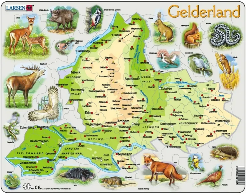 Puzzle Puzzle Cadre - Carte de Gelderland et ses Animaux (en Allemand) - 51 à 99 pièces fra Larsen – æske