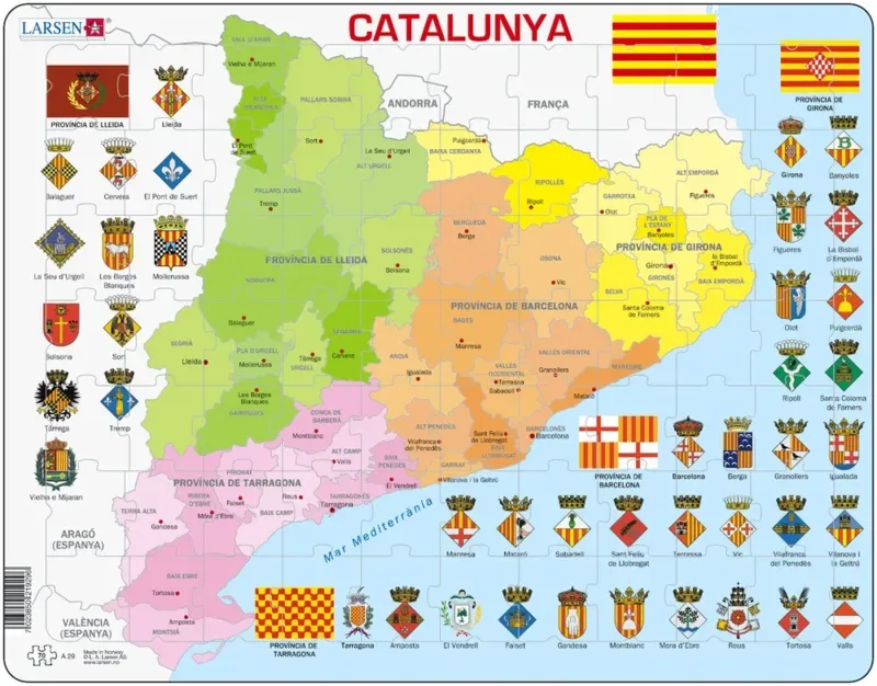 Puzzle Puzzle Cadre - Carte de la Catalogne (en Catalan) - 51 à 99 pièces van Larsen – doos