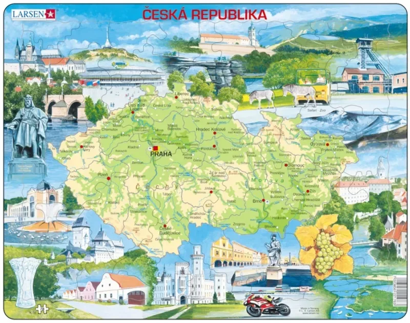 Puzzle Puzzle Cadre - Carte de la République Tchèque (en Tchèque) - 51 à 99 pièces van Larsen – doos