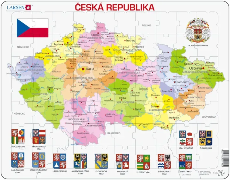 Puzzle Puzzle Cadre - Carte de la République Tchèque (en Tchèque) - 51 à 99 pièces fra Larsen – æske