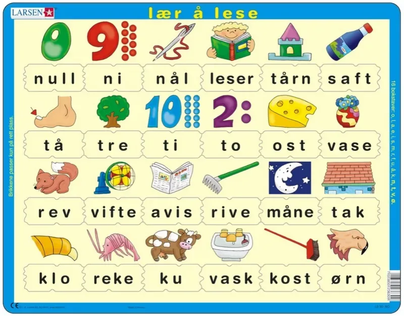 Puzzle Puzzle Cadre - Lær å lese (små bokstaver) (en Norvégien) - 10 à 25 pièces from Larsen – box