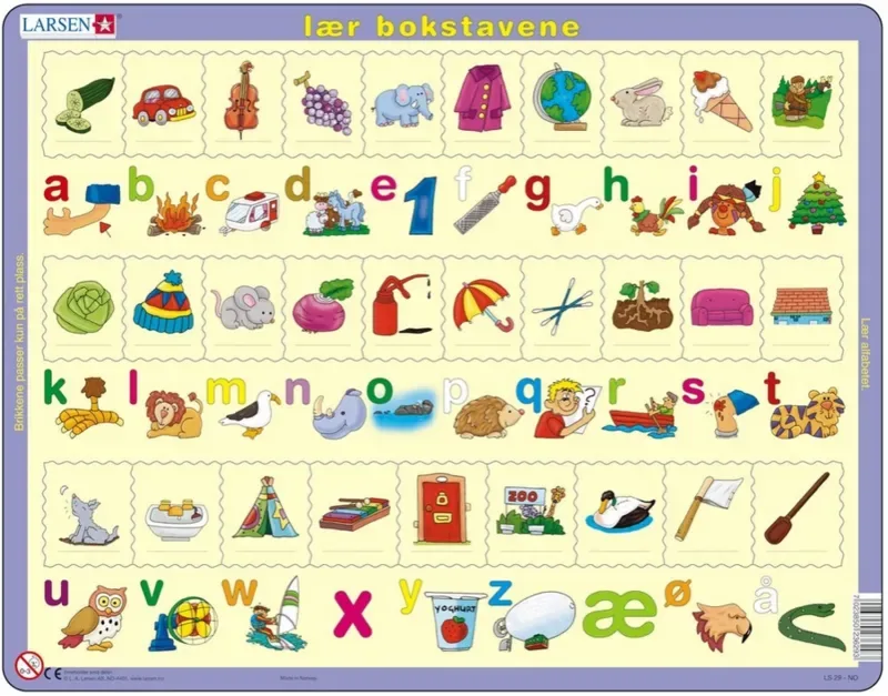 Puzzle Puzzle Cadre - Lær bokstavene (små), en Norvégien - 10 à 25 pièces from Larsen – box