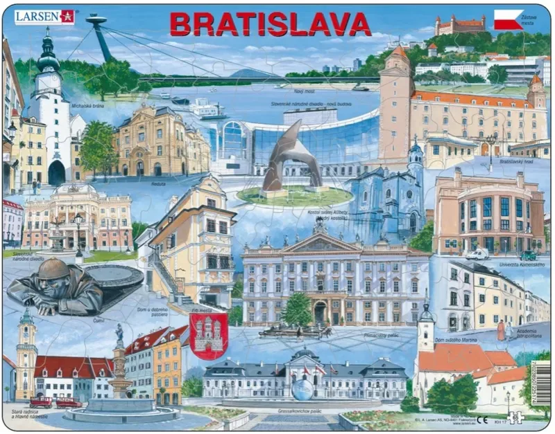 Puzzle Puzzle Cadre - Souvenirs de Bratislava, Slovaquie (en Slovaque) - 51 à 99 pièces van Larsen – doos