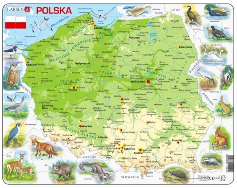 Układanka Polska Mapa fizyczna 61 elementów - Puzzel Polen Fysieke kaart 61 stukjes von Larsen, Ausgabe Grün – Schachtel