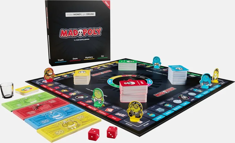MadPoly - own bars & give shots- 360 Truth or Dare opdrachtkaarten -spellen voor volwassenen - inclusief shot glass van Mad Party Games – doos